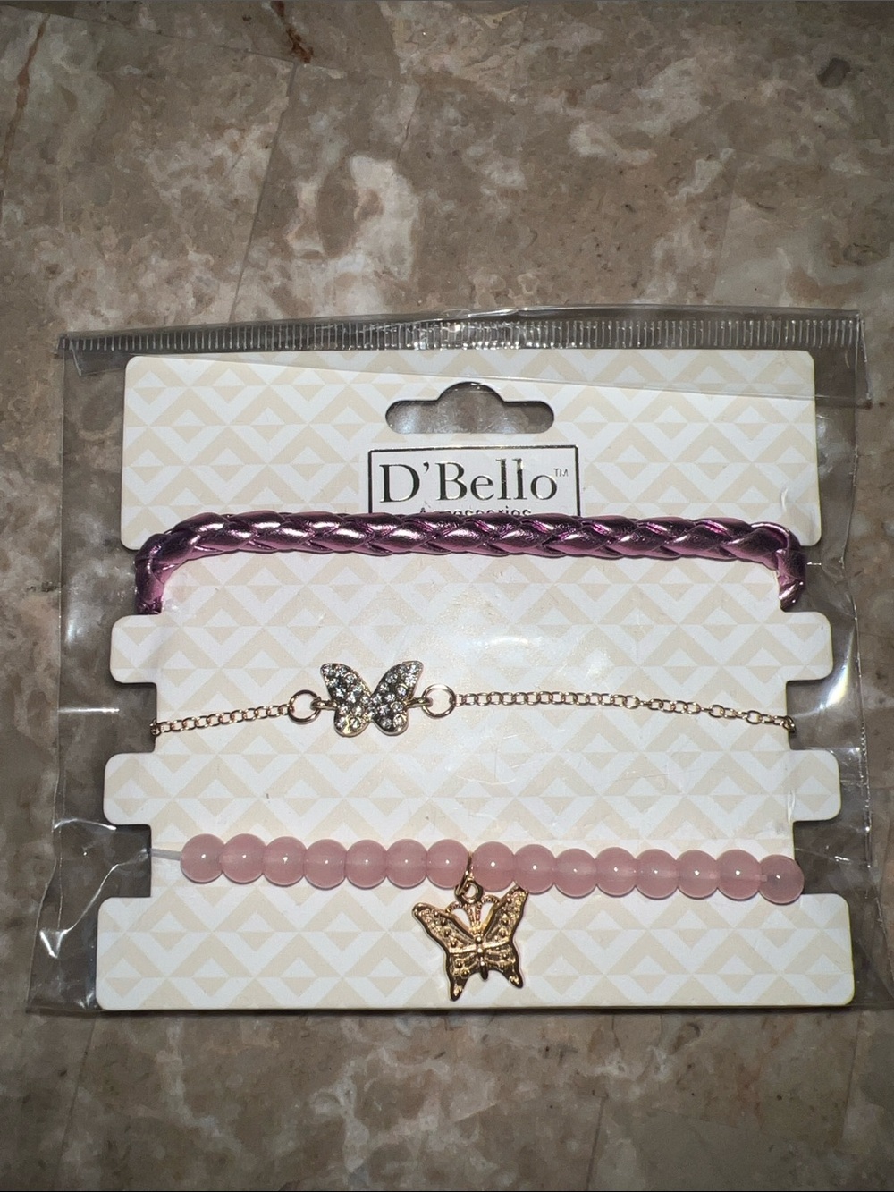 D'Bello Pink Butterfly Bracelet Set